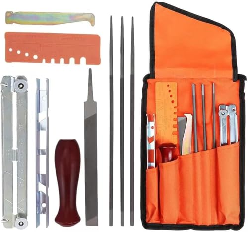 HASTHIP® Chainsaw Chain Sharpening Kit Set of 9Pcs Chainsaw Chain Repair Sharpening Round Files Kit Includes Round Files, Wooden Handle, File Guide, Flat File, Depth Gauge Tool, with Storage Bag HASTHIP® Chainsaw Chain Sharpening Kit Set of 9Pcs Chainsaw Chain Repair Sharpening Round Files Kit Includes Round Files, Wooden Handle, File Guide, Flat File, Depth Gauge Tool, with Storage Bag